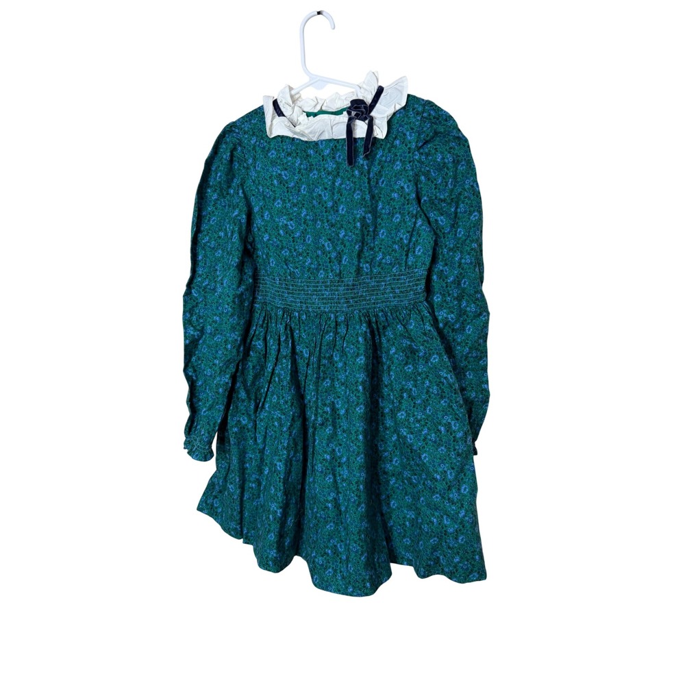 Janie and Jack Girls Green Blue Ditsy Floral Dress Ruffle Collar Bow Size 8
